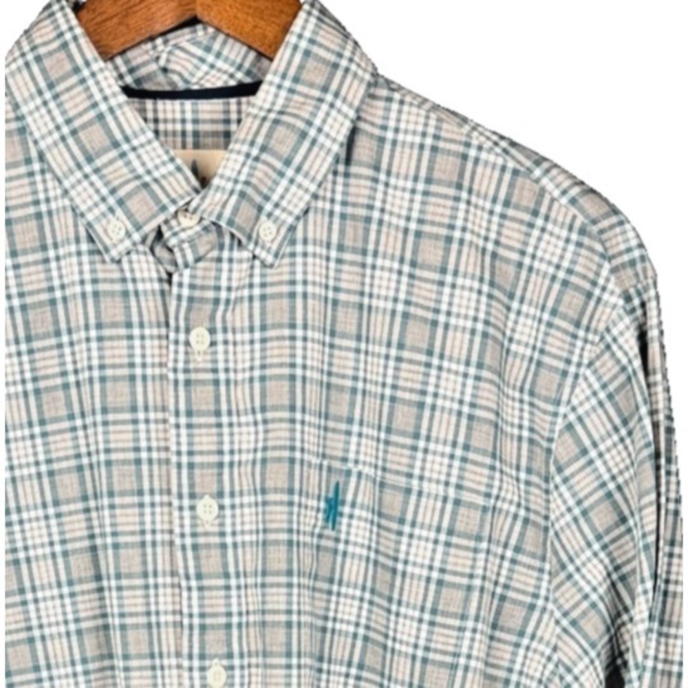 Johnnie-O Hangin Out Button Down Shirt Mens Large Plaid Long Sleeve Blue Gray
